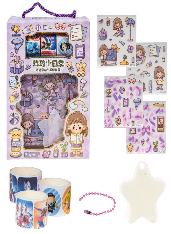 WISHKEY Cartoon Theme DIY Self Adhesive Stickers and Tapes, Stationery Items for Kids with Acrylic Plate, Stickers for Decorating Notebook, Diaries, Scrap Book, 3+ Years (Pack of 1, Assorted) - Image 1